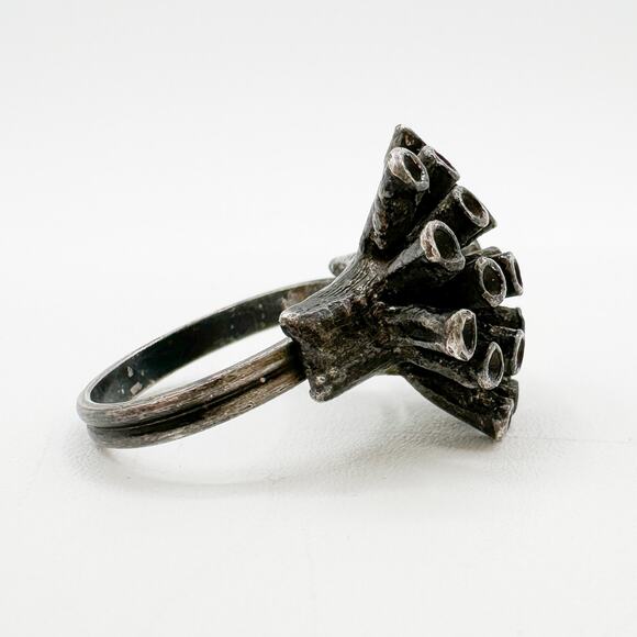 Brutalist Biomorphic Upcycled Ring Tentacle Sea Anemone Ring Size 6 Adjustable - Picture 8 of 13